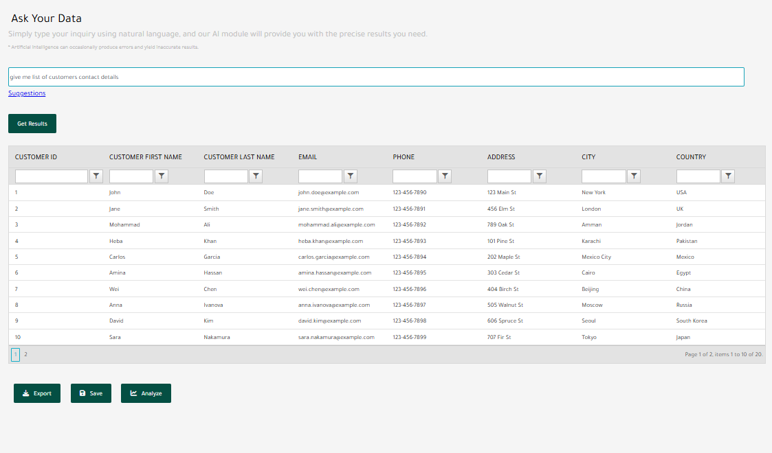 Ask The Data Interface